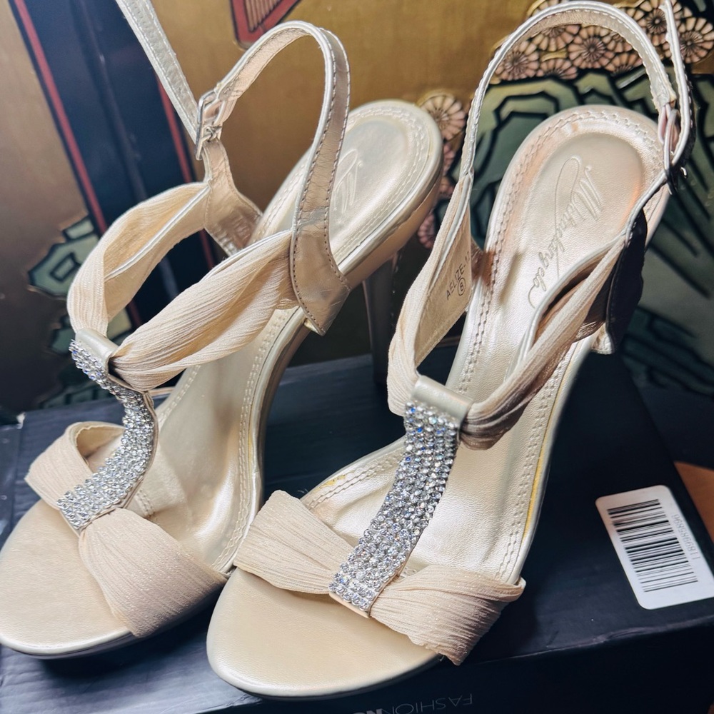 Elegant Beige Heels with Rhinestone Detail